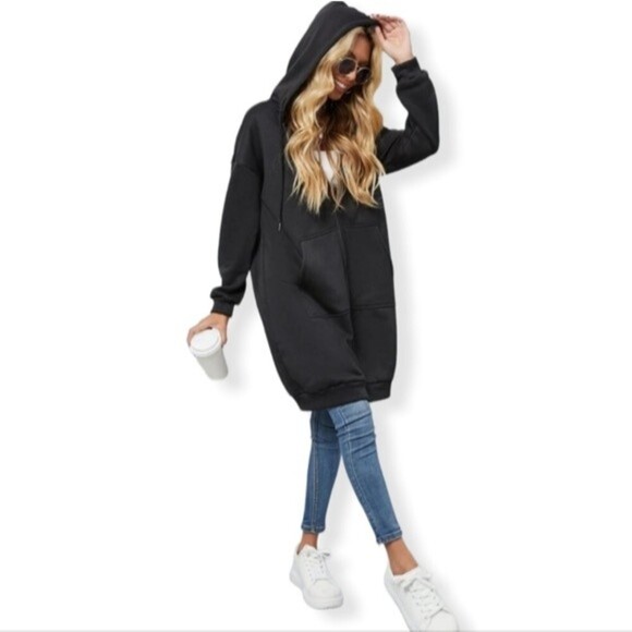 Nordstrom Intimates Black Long Hooded Longsleeve Full Zip Size Small - Picture 1 of 6